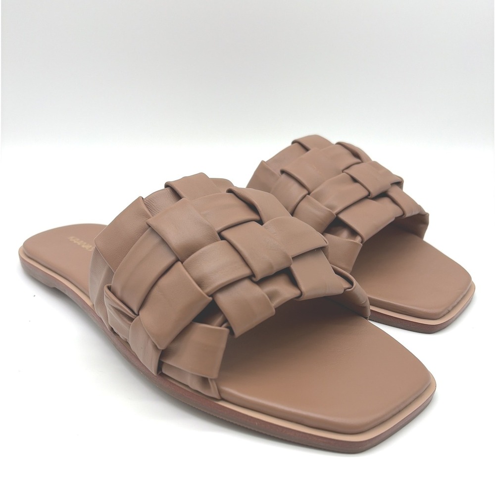 KAANAS Belinha Basketweave Slide Sandals Square Toe Flat Shoes Size 11M NIB